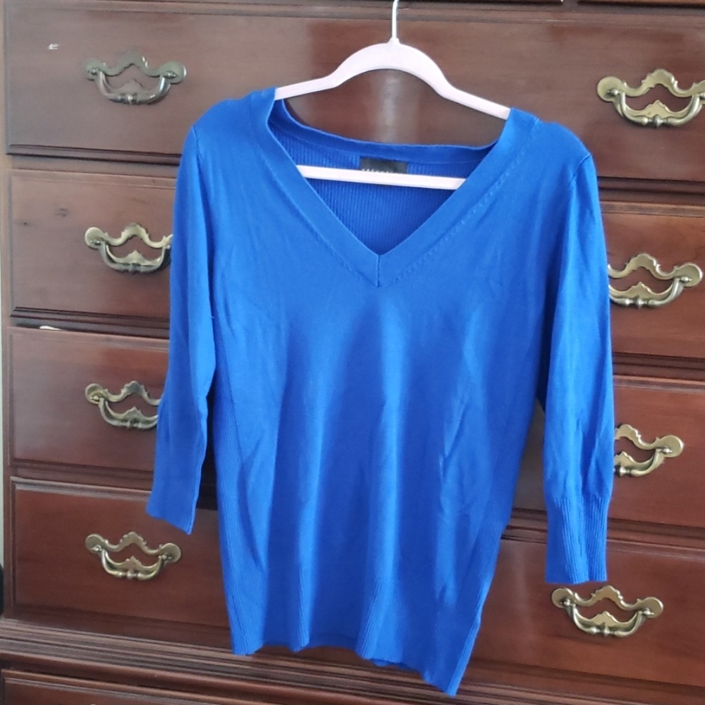 attention royal blue v-neck blouse